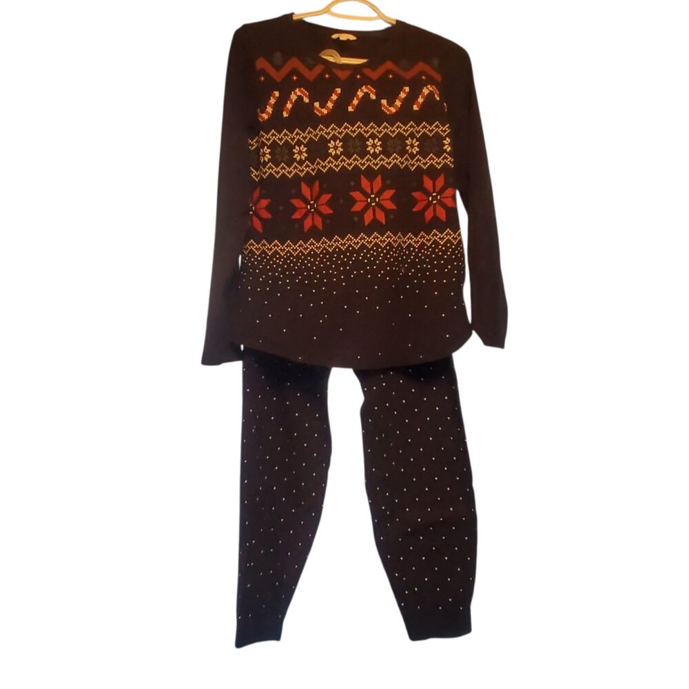 Reitmans Navy Blue Christmas Long Sleeved Top and Pant Set
